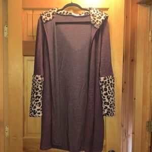 Burgundy & leopard long cardigan